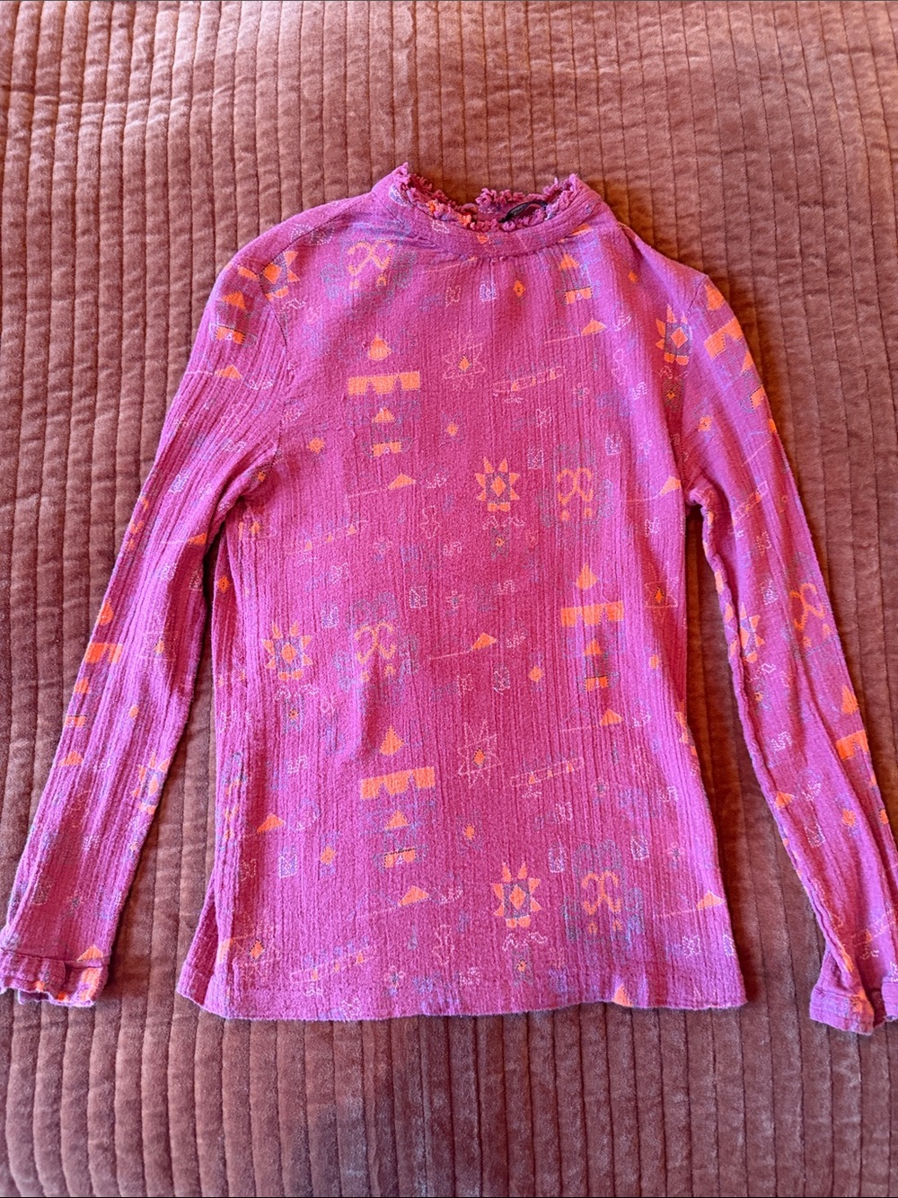 ANTIK BATIK Red Patterned Ruffled Neck Top